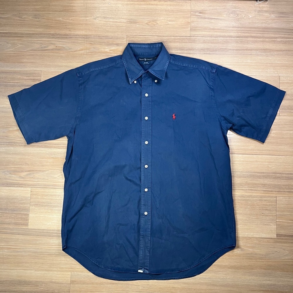 Ralph Lauren Mens Blake Button Down Shirt Short Sleeve Navy Blue Large